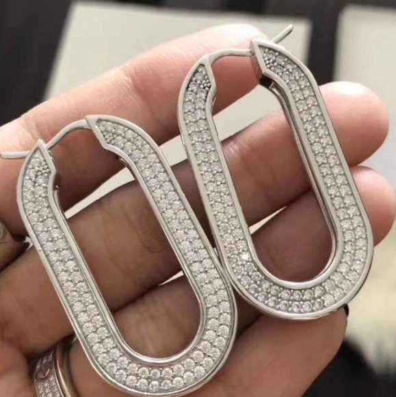 Brilliant Pave' Crystal U Shaped Hoops - Picture 6 of 7